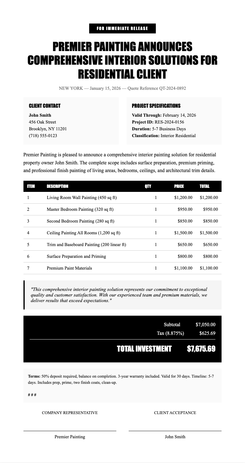 Press release painting quotation